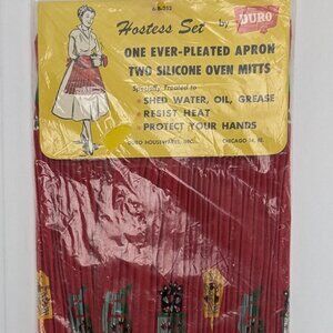 Vintage Duro Hostess One Ever Pleated Apron Red Retro Gift 6-B-252 New